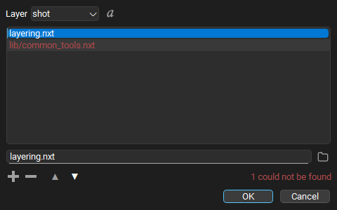 The Reference Editor, here on a layer with one reference that cannot be found